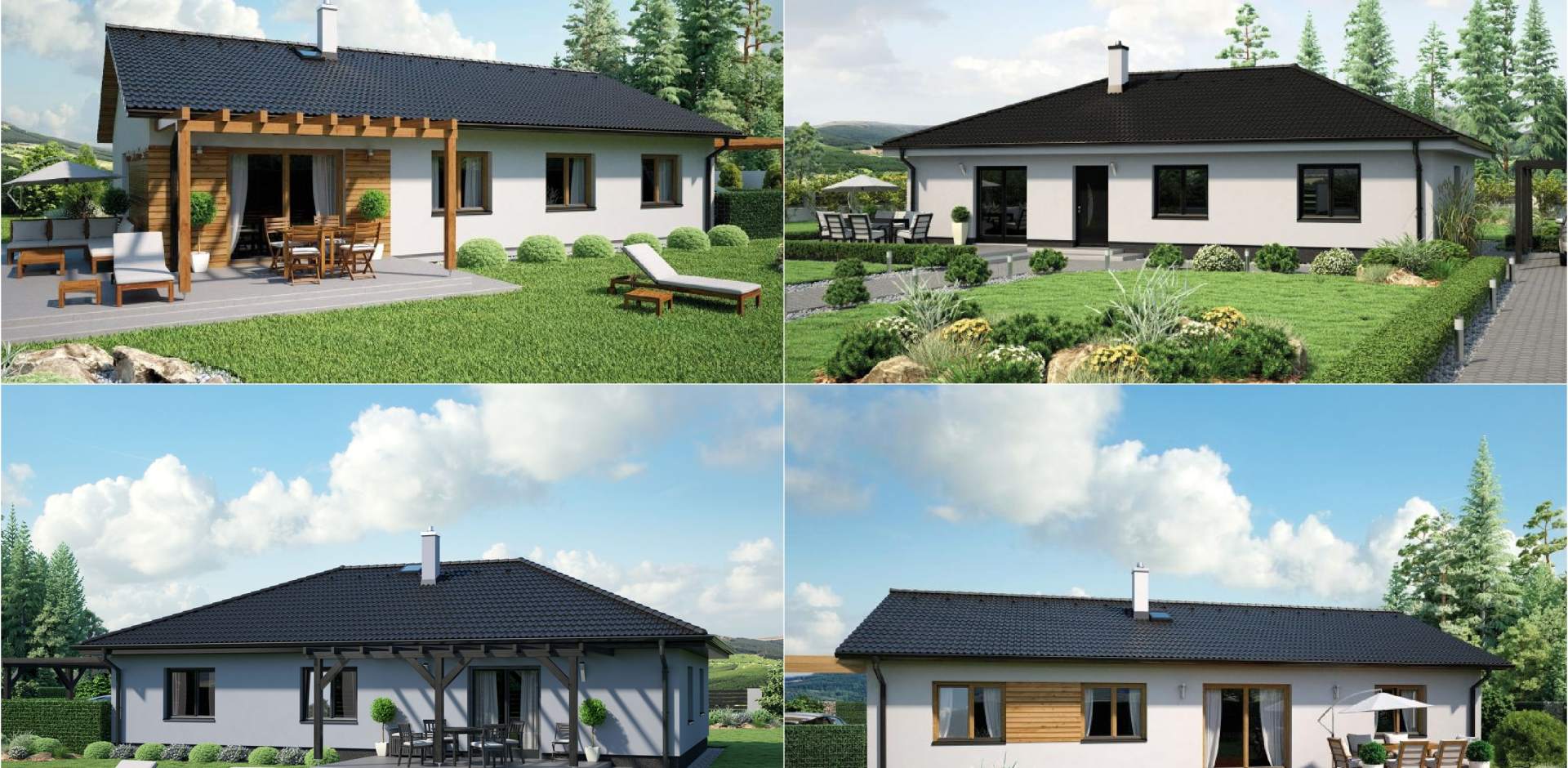 Přízemní domy - bungalovy se sedlovou i valbovou střechou