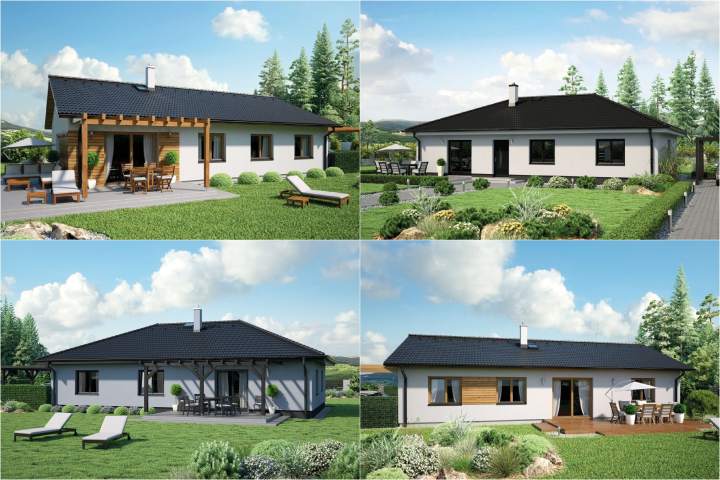 Přízemní domy - bungalovy se sedlovou i valbovou střechou